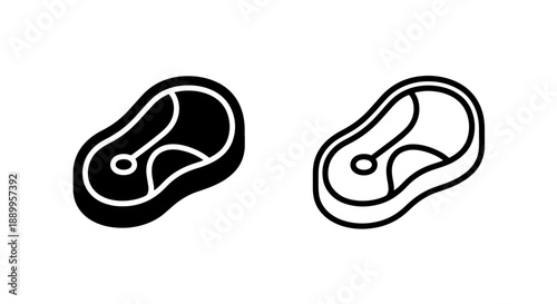 Raw Steak Icons: Solid and Outline Styles for Food Design