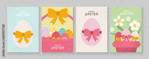 Wallpaper Mural Easter Eggs and Spring Flowers Border background.Happy Easter.  holiday greeting card, poster collection set. Springtime banner Modern flat design with flowers, egg pastel colors. Vector illustration Torontodigital.ca