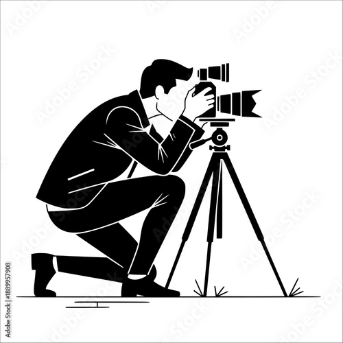 Photographer taking picture with camera isolated Background