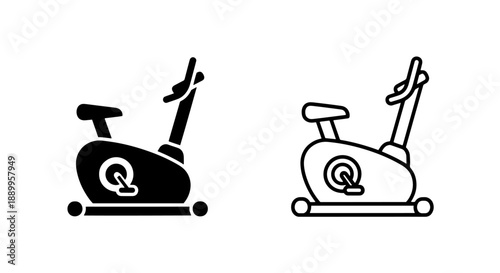 Stationary Bicycle Icon: Silhouette and Outline Graphics for Exercise and Health