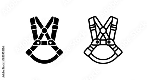 Safety Harness Icon Set: Climbing and Work Equipment for Fall Protection