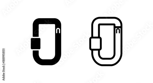 D-Shaped Carabiner Icon Set: Climbing and Safety Equipment Symbols
