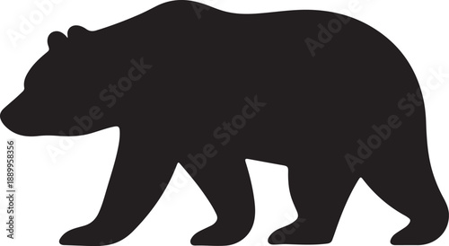Grizzly Bear Silhouette Vector Icon on Black Background, Wildlife Animal Logo for Outdoor Branding and Sticker Design