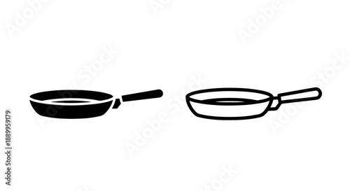 Deep Frying Pan Icons: Black Silhouette and Outline Cookware