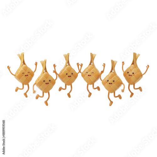 3d ketupat mascots hands up