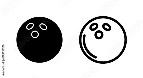 Vector icons in black and white of a bowling ball, representing sports, games, and leisure activities.