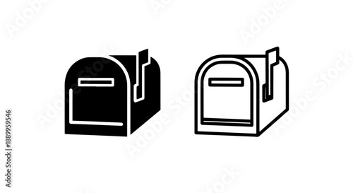 Mailbox icon in a slightly angled perspective, presented in solid black and outline.