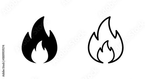 Simple flame icon in solid black and outline, representing fire and heat.