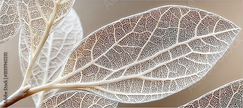 Delicate Veins Unveiled, Botanical Beauty on Beige Background, Translucent Leaves Creating Serenity