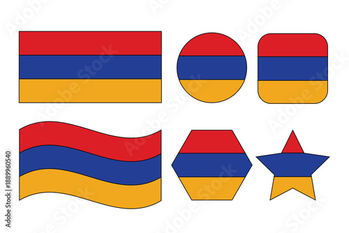Armenian flag icons in various shapes vector graphics 