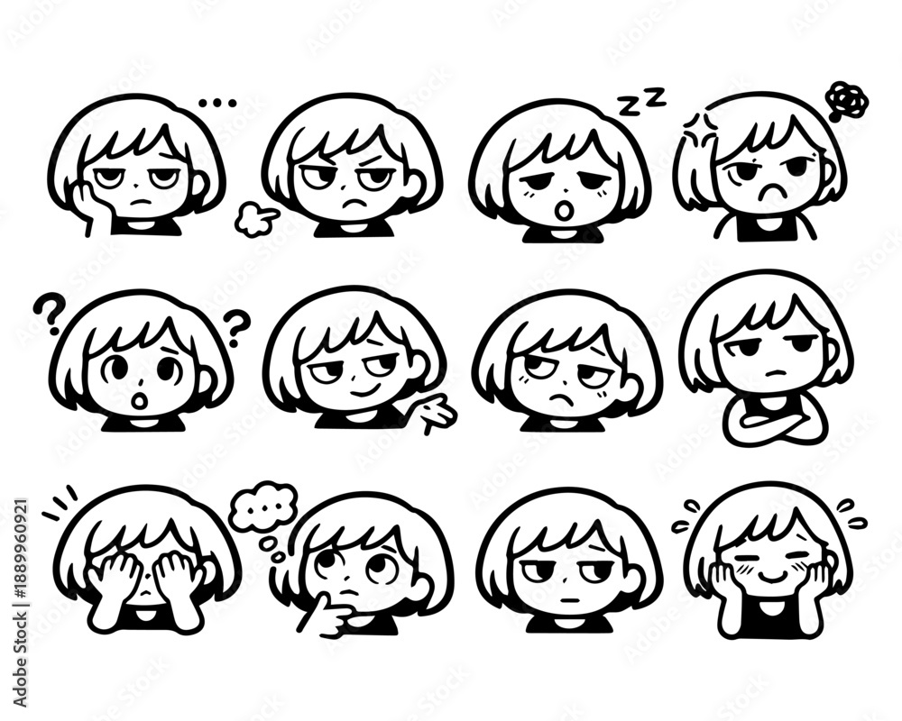 Obraz premium Cute Chibi Face Expressions Set Vector Cartoon Character Heads