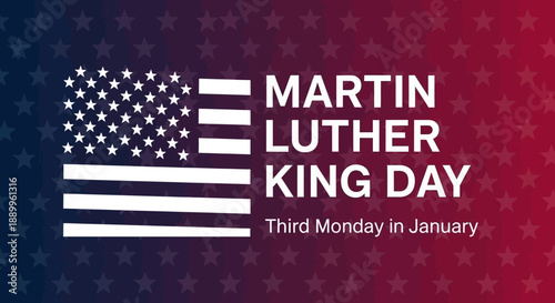 Martin Luther King Day Celebration with American Flag and Stars Background