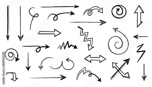 Hand-Drawn Vector Collection – Curved, Zigzag, Spiral, Looped, Directional Sketch Elements for Design, Illustration, Emphasis, Navigation, Transparent Background, Editable Vector Icons