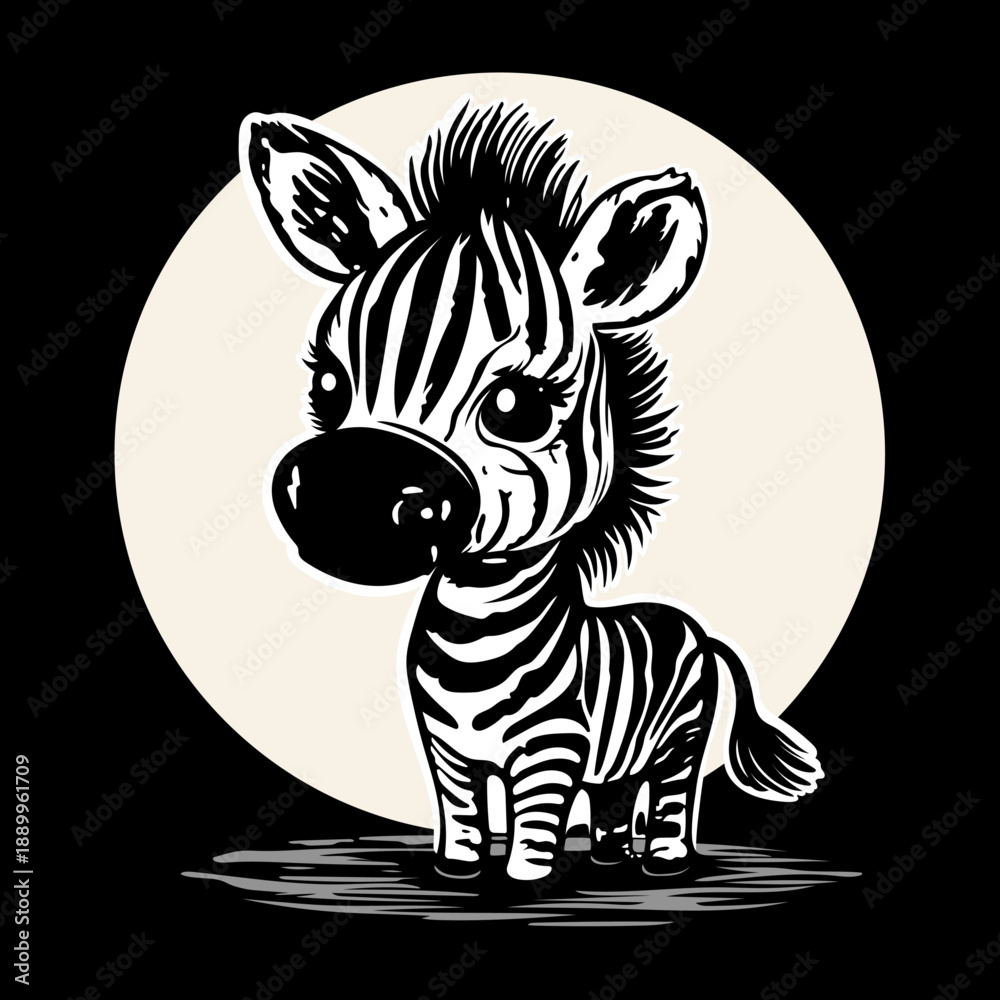 Fototapeta premium Zebra - Niedliche Tier Illustration im Schwarzweiß Stil. Cute Vektor - Zoo Tier.