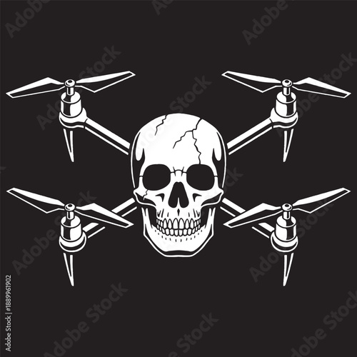 SKULL DRONE QUADROCOPTER WHITE BLACK BACKGROUND
