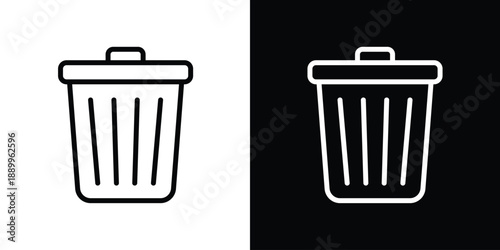 Outline trash bin icon for digital cleanup. Waste basket symbol in black and white, suitable for delete, remove, recycle, and file management user interface design elements.