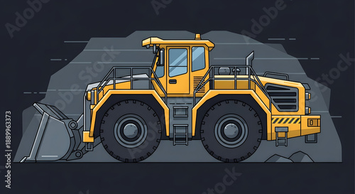 Heavy duty yellow loader excavator in industrial setting