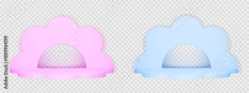 3d Mother day flower podium for spring sale. Blue and pink cute product display platform. Pastel Easter or wedding floral stage for gift. Chamomile blossom pedestal space modern scene vector template.