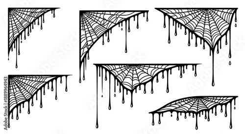 Collection of Dripping Spider Web Corner and Border Illustrations for Halloween