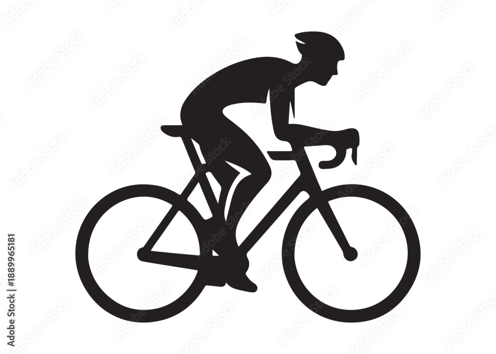 Obraz premium cycling logo silhouette vector, road bicycle race logo silhouette vector illustration, fast cycling transparent silhouette logo, cyclist riding a road bike logo vector silhouette on white background