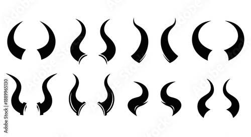 Diverse Collection of Stylized Devil Horns and Demon Antlers Silhouettes