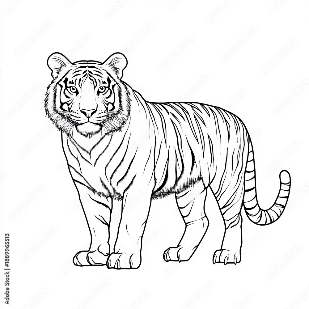 Obraz premium Majestic Bengal Tiger Portrait in Striking Detail, Elegant Wildlife Illustration Depicting Power