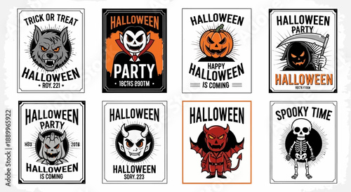 Collection of Spooky Halloween Vector Illustrations for Party Invitations and Decorations