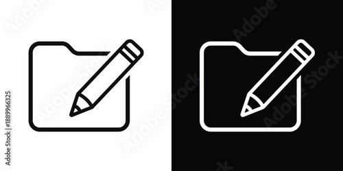 Folder with pencil icon signifying edit or rename function. Outline vector illustration for document management, file organization, and workspace settings. Clean UI/UX design symbol.