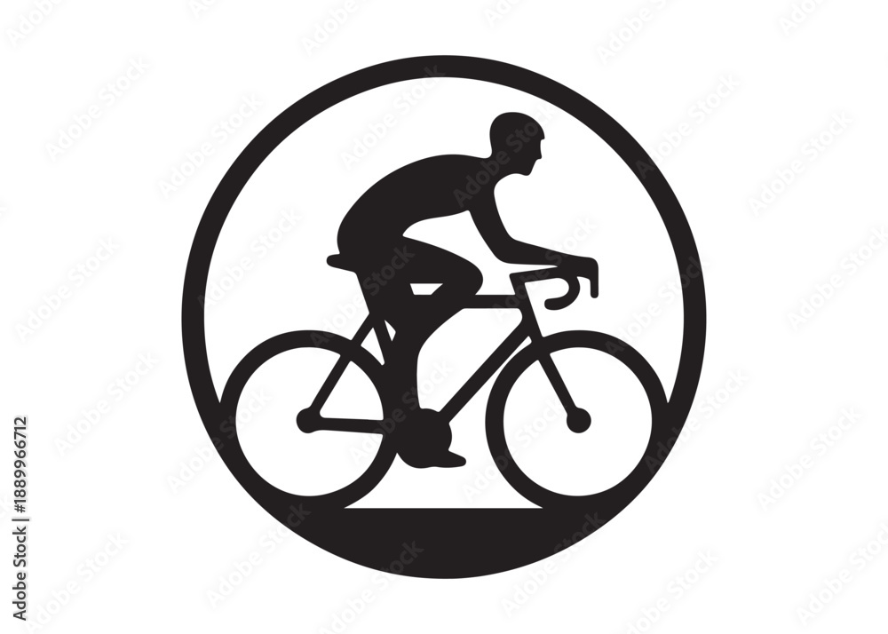 Naklejka premium cycling logo silhouette vector, road bicycle race logo silhouette vector illustration, fast cycling transparent silhouette logo, cyclist riding a road bike logo vector silhouette on white background