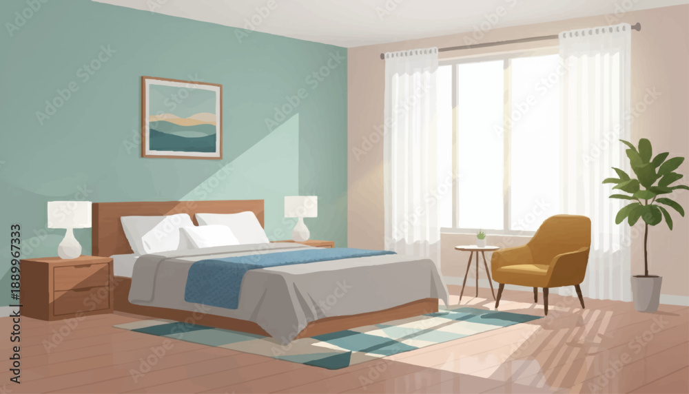Fototapeta premium Room Interior with Sofa, Armchair and Home Decor – Vector Illustration
