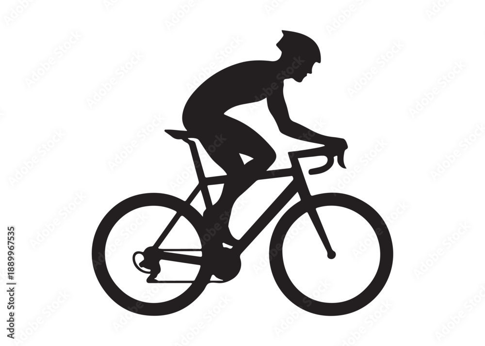 Obraz premium cycling logo silhouette vector, road bicycle race logo silhouette vector illustration, fast cycling transparent silhouette logo, cyclist riding a road bike logo vector silhouette on white background