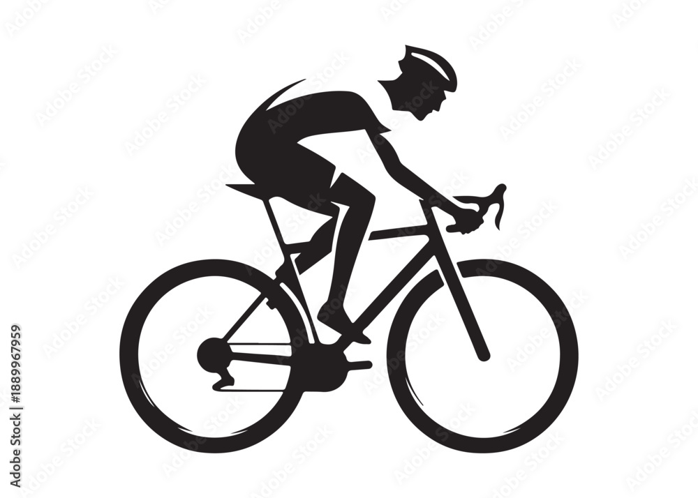 Obraz premium cycling logo silhouette vector, road bicycle race logo silhouette vector illustration, fast cycling transparent silhouette logo, cyclist riding a road bike logo vector silhouette on white background
