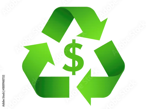 A green recyclable bin with a dollar sign logo, suitable for environmental or financial-related concepts