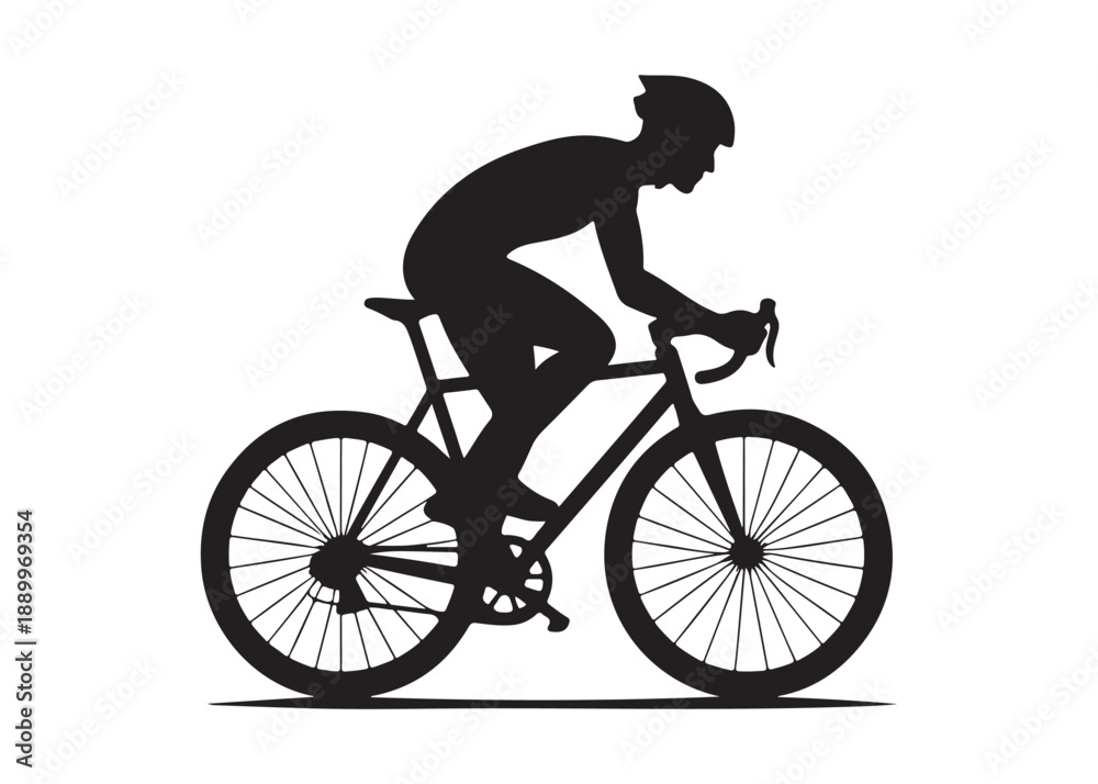 Obraz premium cycling logo silhouette vector, road bicycle race logo silhouette vector illustration, fast cycling transparent silhouette logo, cyclist riding a road bike logo vector silhouette on white background