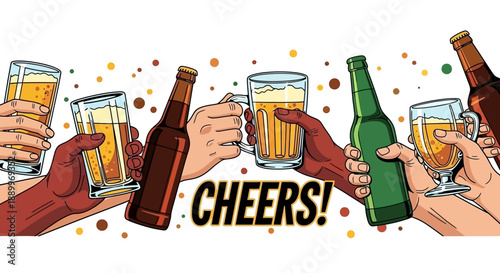 Diverse Hands Clinking Glasses and Bottles of Beer in Celebration