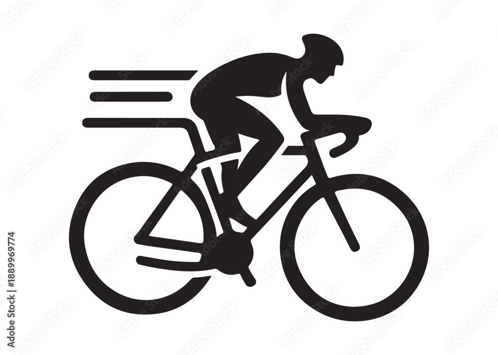 Obraz premium cycling logo silhouette vector, road bicycle race logo silhouette vector illustration, fast cycling transparent silhouette logo, cyclist riding a road bike logo vector silhouette on white background