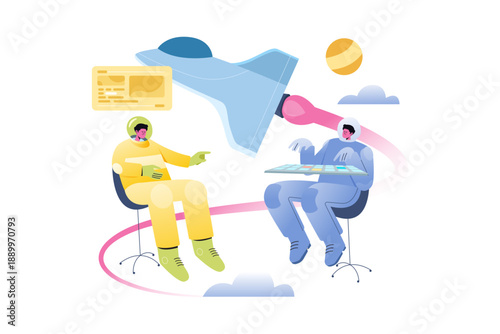 Astronauts Collaborating with AI Technology
