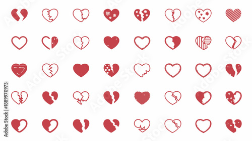 Collection of broken and whole red hearts for Valentine's Day or love themed designs