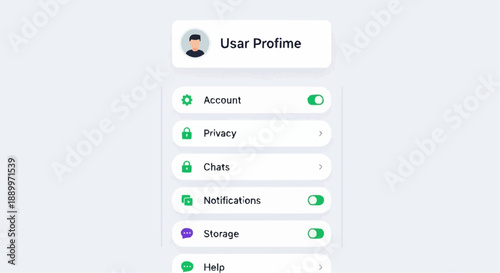 User profile settings menu with account options and toggles