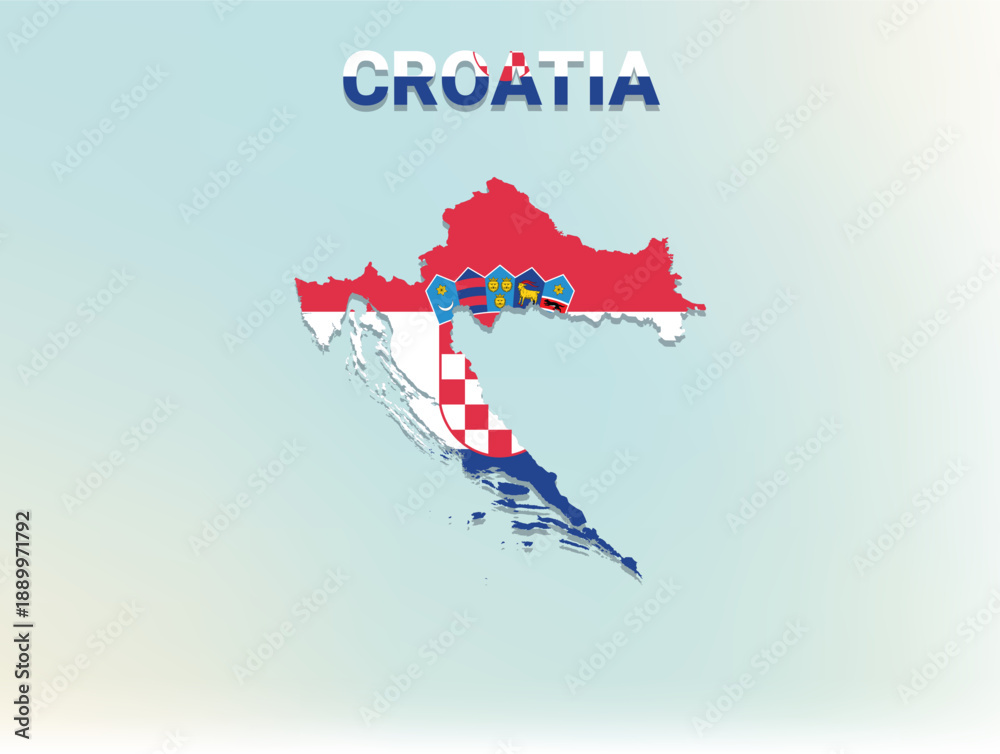 Obraz premium A modern flat illustration of the map of Croatia filled with the national flag of Croatia