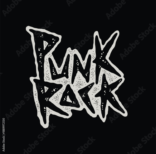Punk Rock. Hand drawn textured lettering inscription. Trendy music vector illustration.