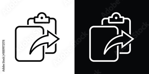 Linear folder icon with an outward curved arrow indicating export, share, or upload actions. Includes black and white variations for versatile web and software interface usage.