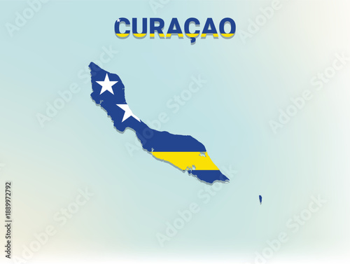 A modern flat illustration of the map of Curaçao filled with the national flag of Curaçao