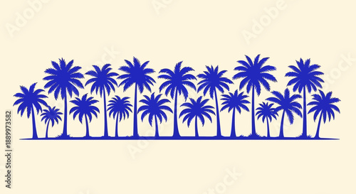 Vibrant Blue Palm Trees Silhouette Against A Light Beige Background, Tropical Ambiance