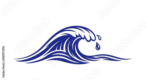 Stylized Blue Ocean Wave with Droplets, Dynamic and Flowing Aquatic Design