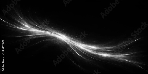 Abstract black and white background featuring a digital flow of blue light waves and fractal lines in a motion energy design pattern for a texture backdrop
