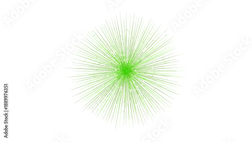 Abstract green radial burst pattern with thin lines on white background.