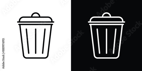 Outlined trash bin icons in black and white styles. Professional symbol for file deletion, waste management, or digital cleanup. Simple, thin-line vector design for websites and apps.