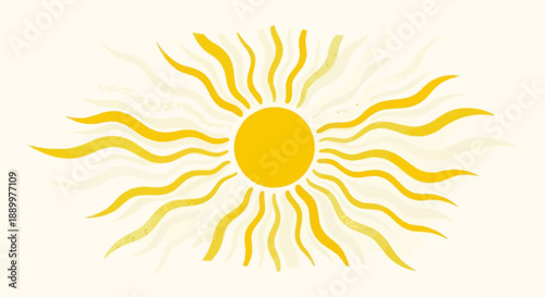 Stylized Sunburst with Wavy Rays and Textured Yellow and Orange Colors
