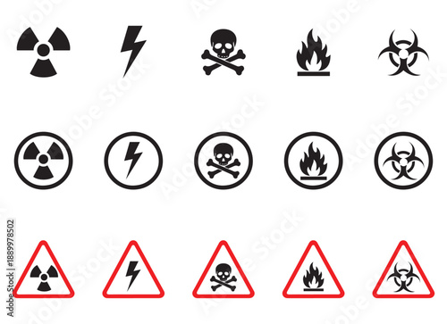 Warning signs for electrical, toxic and fire hazards